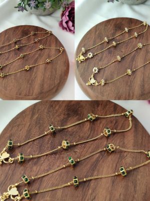 Imitation Chain Anklets with Gold Beads