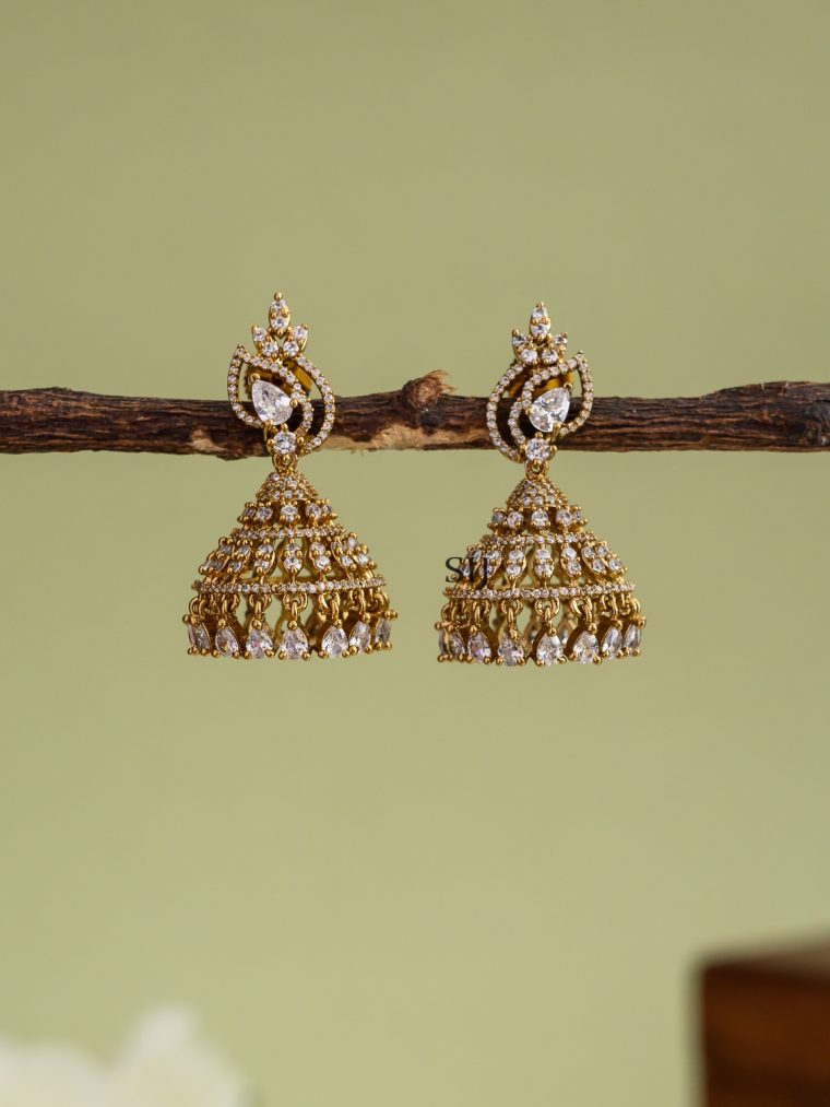 Artificial White Stones Jhumkas