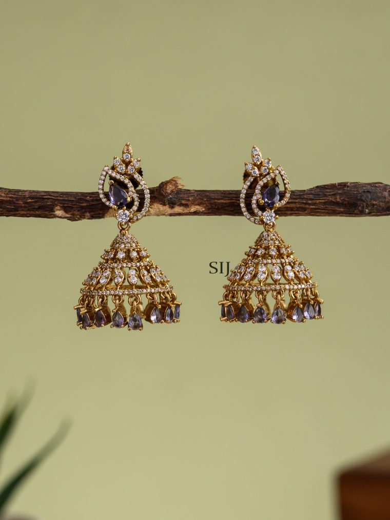 Imitation White And Purple Stones Jhumkas