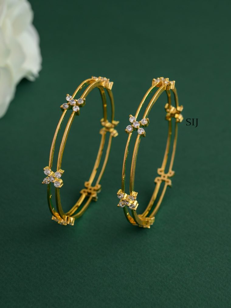 Imitation White Stones Flower Design Bangles