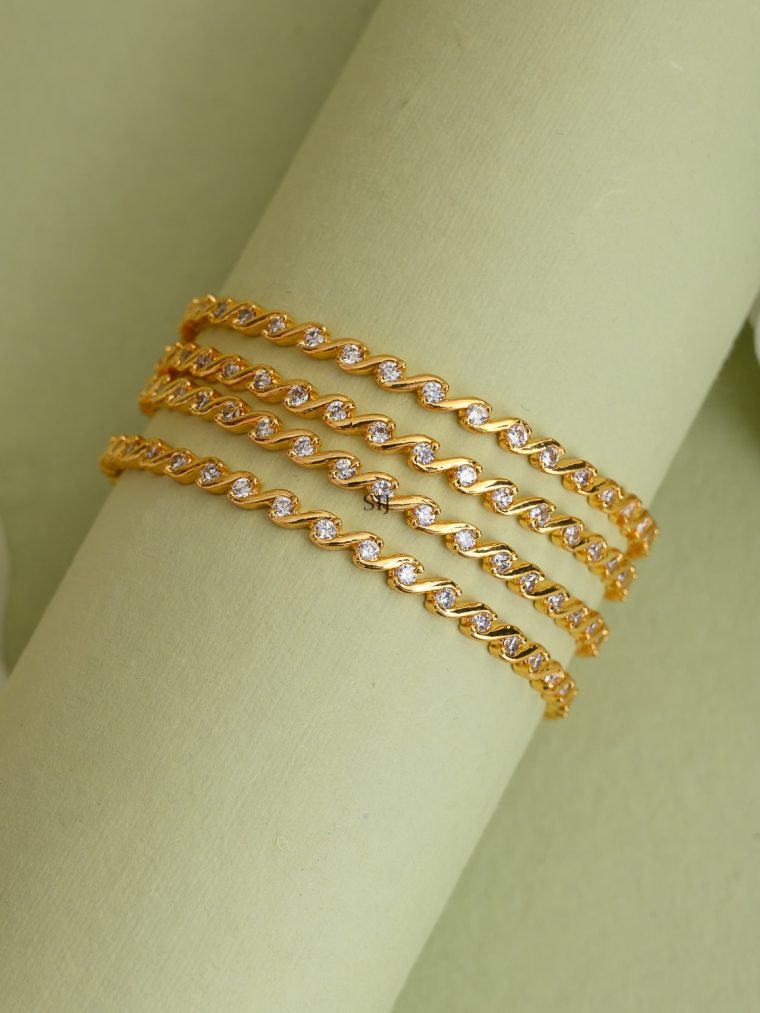 Gold Plated Bharathi White Stones Bangle