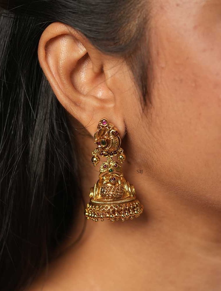 Antique Finish Peacock Design Jhumkas