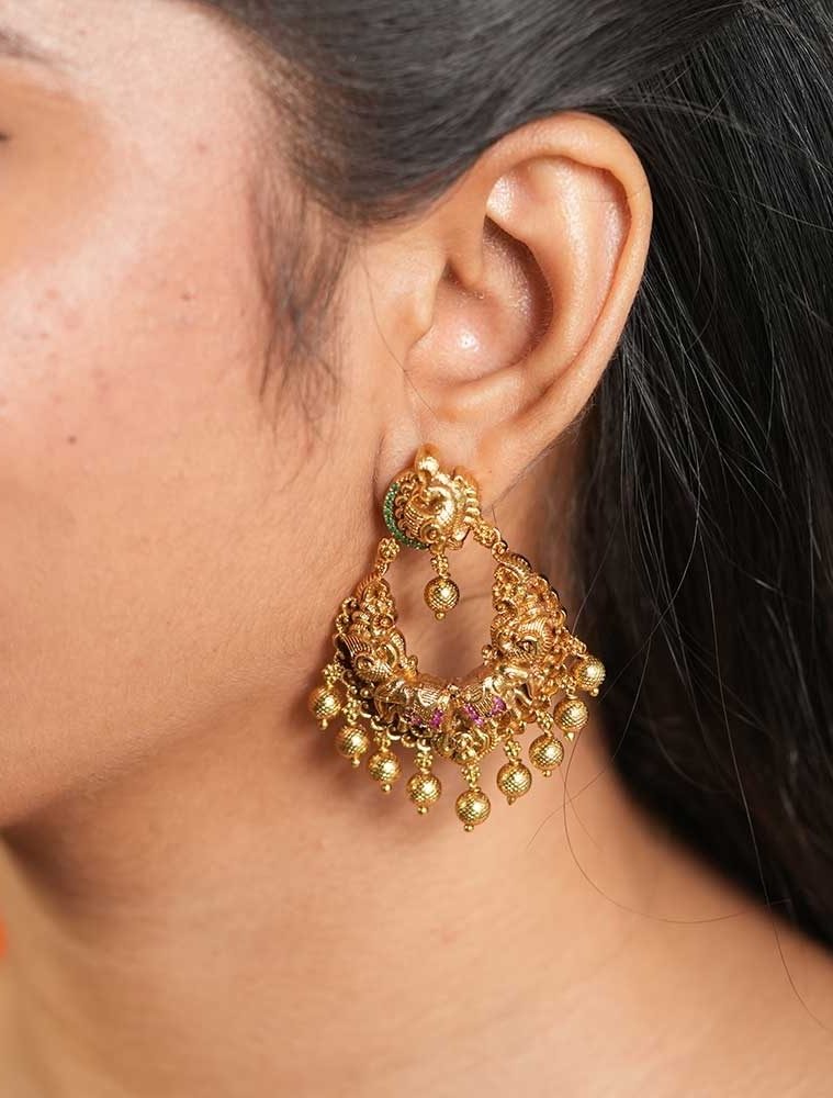 Gold Plated Peacock Design Chand Bali Earrings