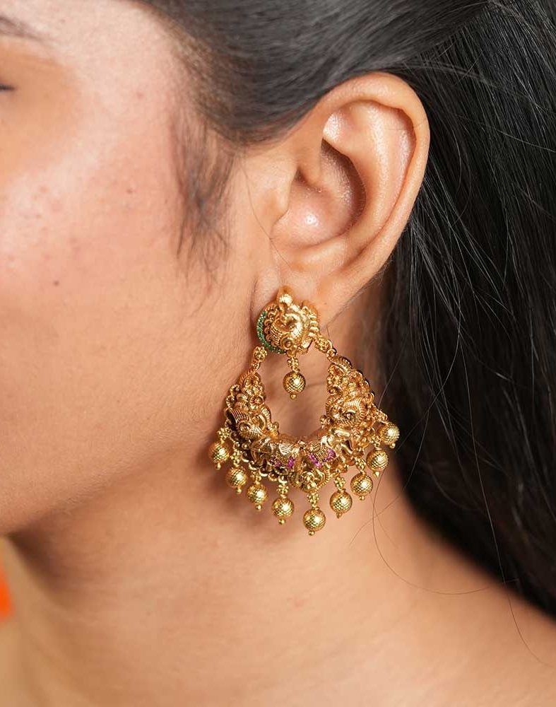 Gold Plated Peacock Design Chand Bali Earrings