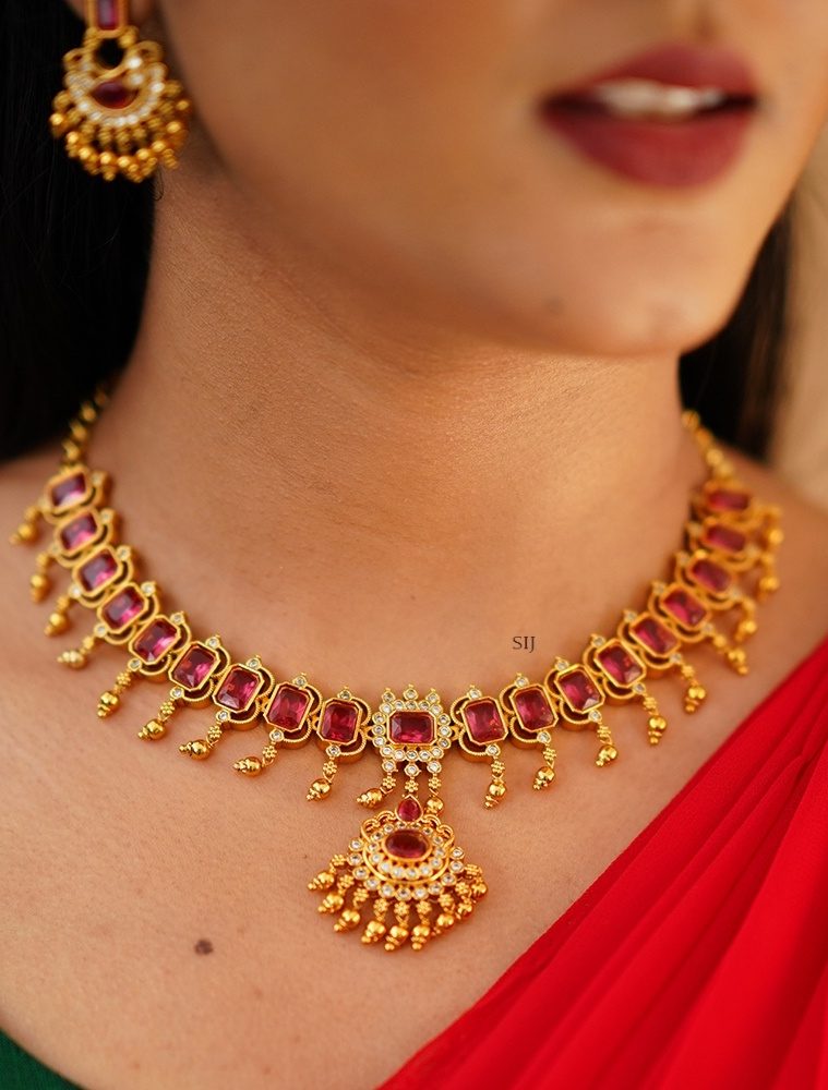 Gold Finish Ruby Stones Necklace