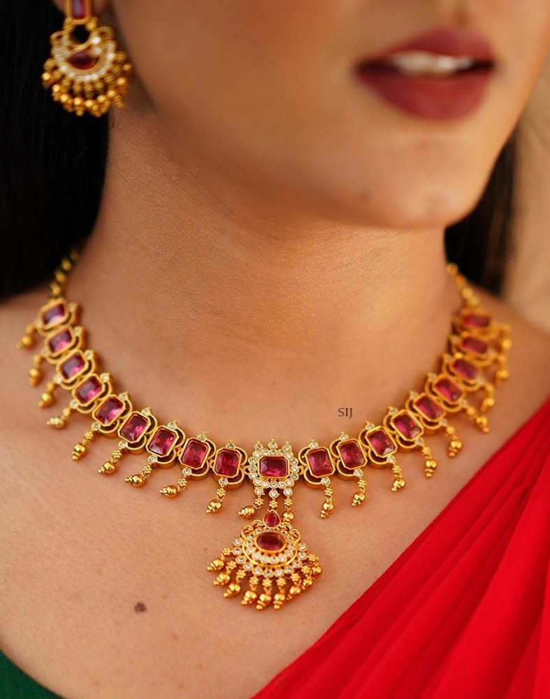 Gold Finish Ruby Stones Necklace