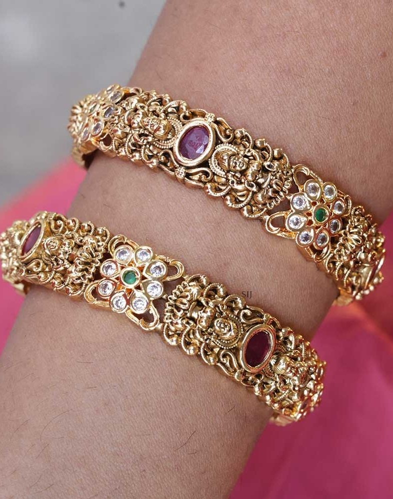 Traditional Lakshmi Bangles with Stones Flowers Design