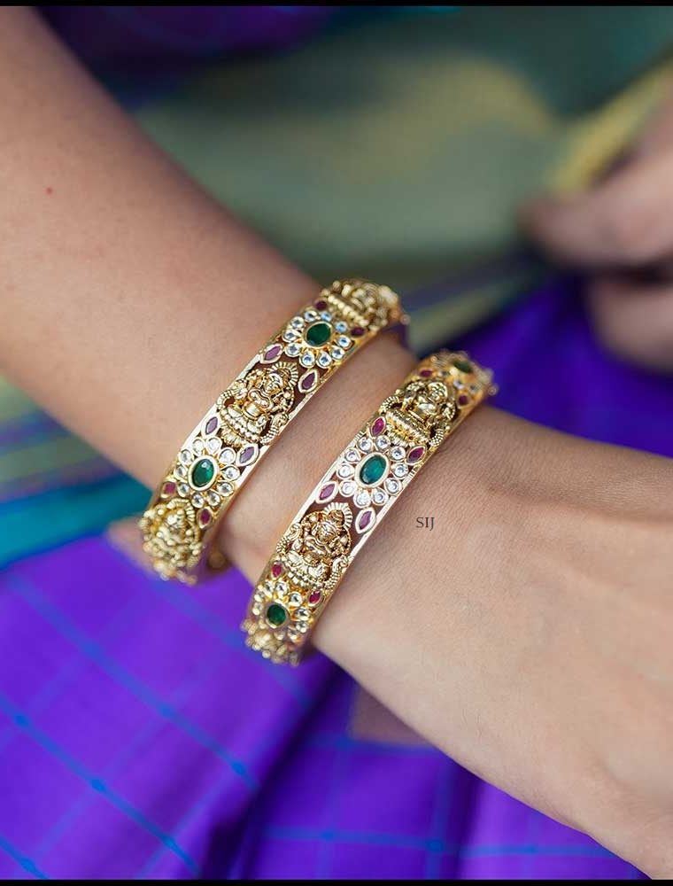 Traditional Lakshmi Bangles with Multi Color Stones Flowers Design