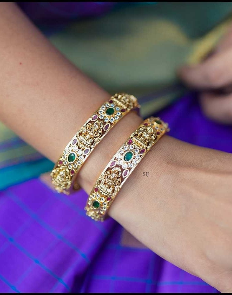 Traditional Lakshmi Bangles with Multi Color Stones Flowers Design