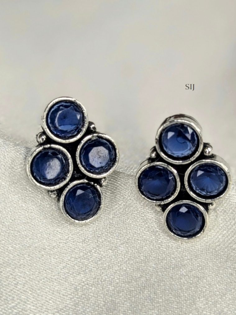 German Silver Blue Stones Studded Earrings