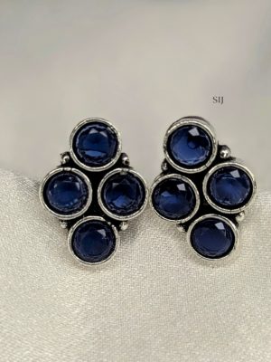 German Silver Blue Stones Studded Earrings