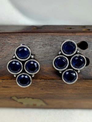 German Silver Blue Stones Studded Earrings