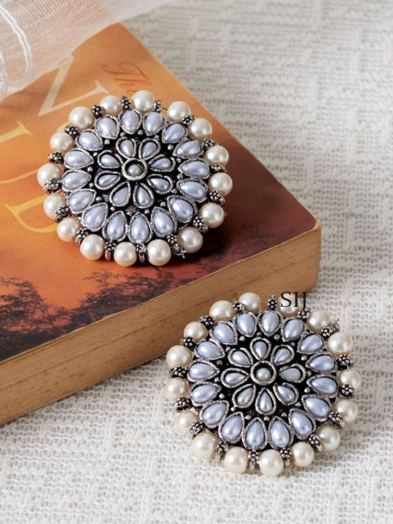 Imitation German Silver Pearl Ear Studs