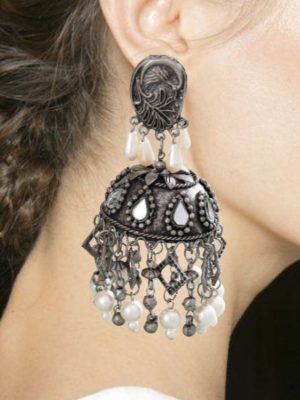 Artificial Oxidised Silver Pearl Jhumkas