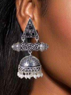 Artificial Designer Oxidised Silver Jhumkas