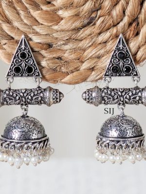 Artificial Designer Oxidised Silver Jhumkas