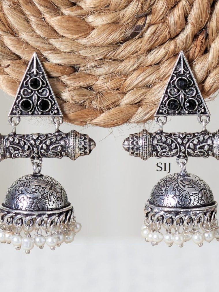 Artificial Designer Oxidised Silver Jhumkas