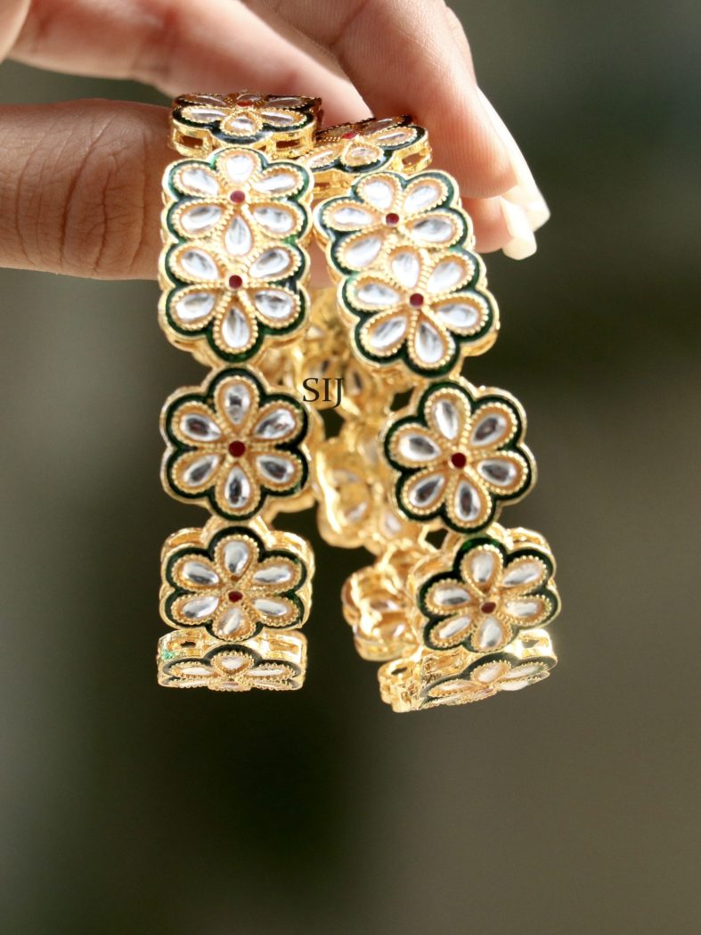 Imitation Flower Design Kundan Stones Bangles