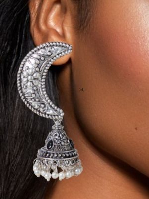 Artificial Oxidised Half Moon Designer Jhumkas