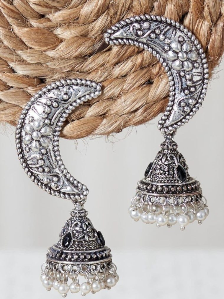 Artificial Oxidised Half Moon Designer Jhumkas