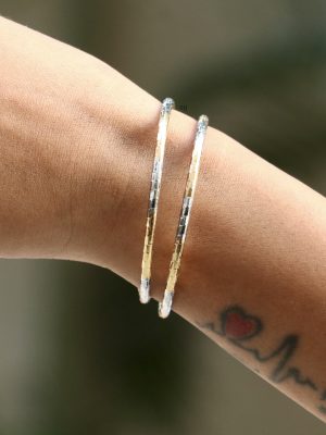 Gold and Silver Tone Pair of Adjustable Kada Bangles