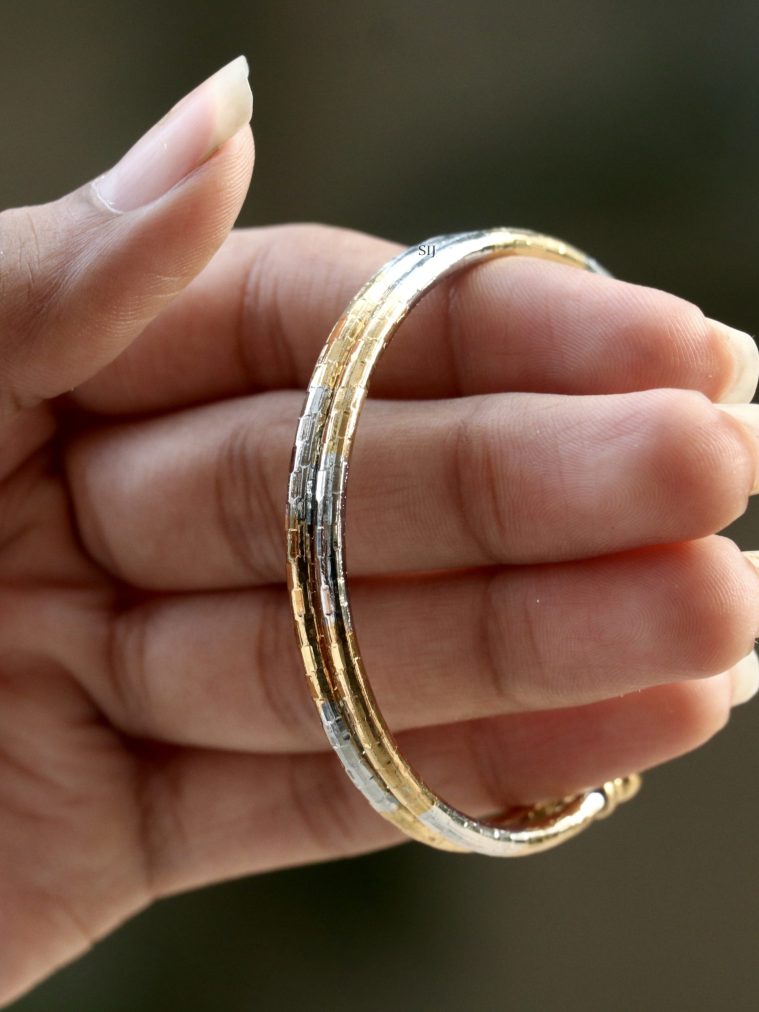 Gold and Silver Tone Pair of Adjustable Kada Bangles