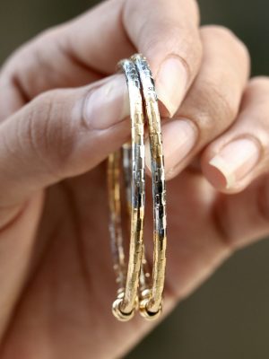 Gold and Silver Tone Pair of Adjustable Kada Bangles