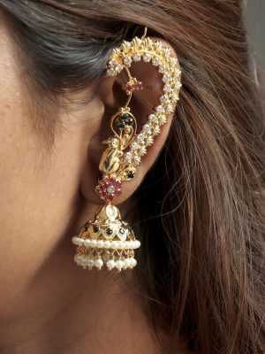 Two In One Design Peacock Ear Cuff Earrings with Jhumkas