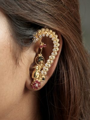 Two In One Design Peacock Ear Cuff Earrings with Jhumkas