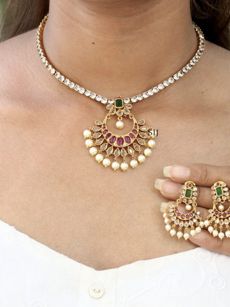 Gold Plated AD Stones Pearl Necklace Set