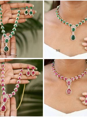 Traditional Ruby / Emerald Stones Necklace Set