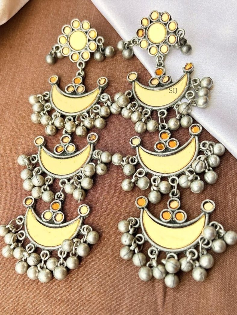 Imitation Multi Layers Yellow Color Half Moon Earrings