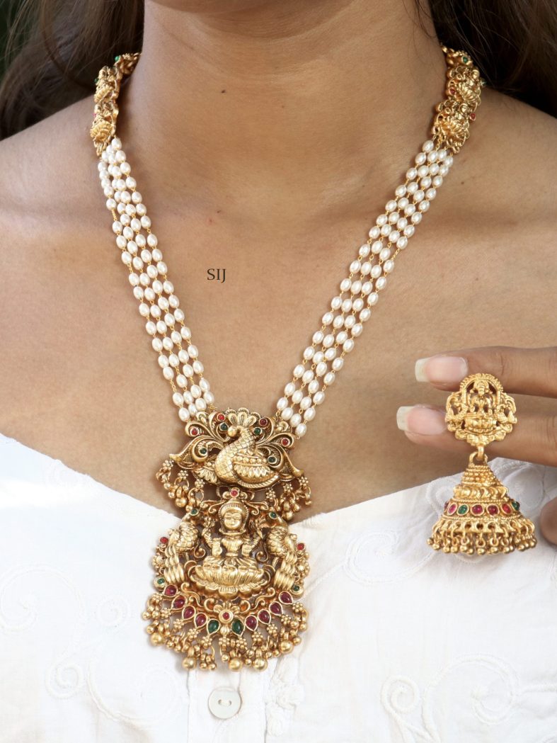 Traditional Multi Layers Pearl Haram with Lakshmi Pendant