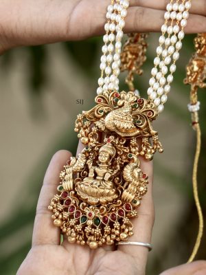 Traditional Multi Layers Pearl Haram with Lakshmi Pendant