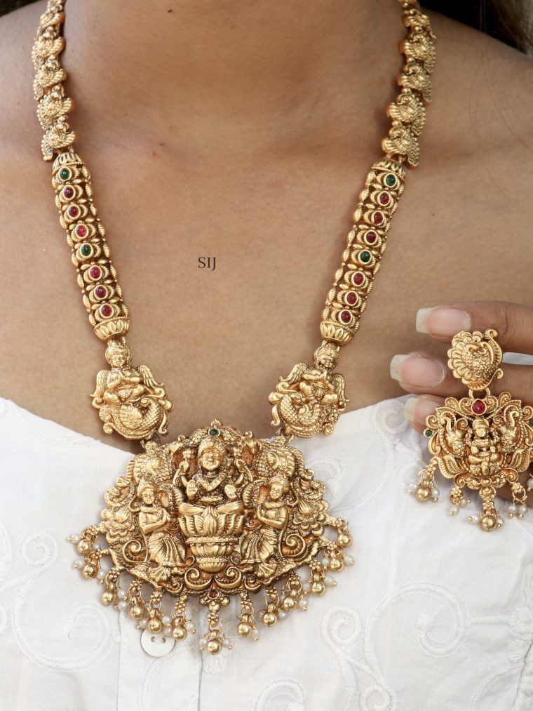 Gold Plated Bridal Long Necklace with Lakshmi Pendant