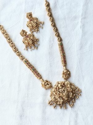 Gold Plated Bridal Long Necklace with Lakshmi Pendant