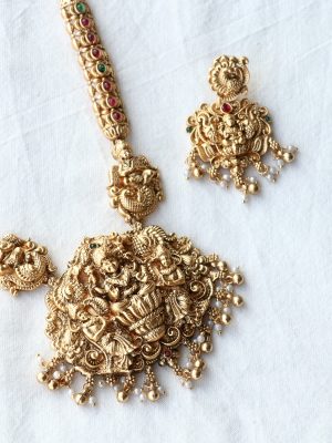 Gold Plated Bridal Long Necklace with Lakshmi Pendant