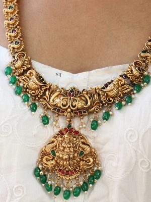 Traditional Vijaya Lakshmi Bridal Set with Green Beads Hangings