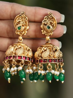 Traditional Vijaya Lakshmi Bridal Set with Green Beads Hangings