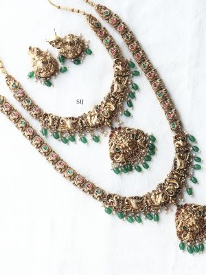 Traditional Vijaya Lakshmi Bridal Set with Green Beads Hangings