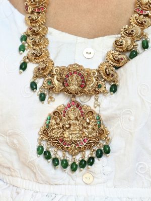 Imitation Peacock Design Bridal Set with Lakshmi Pendant