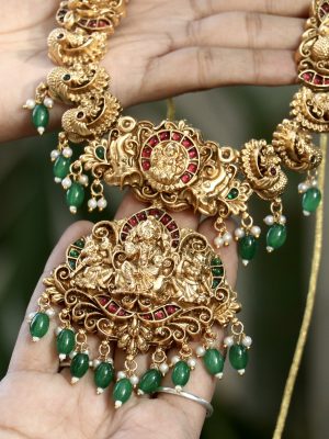 Imitation Peacock Design Bridal Set with Lakshmi Pendant