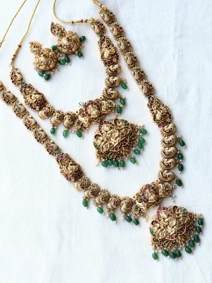 Imitation Peacock Design Bridal Set with Lakshmi Pendant