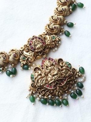 Imitation Peacock Design Bridal Set with Lakshmi Pendant