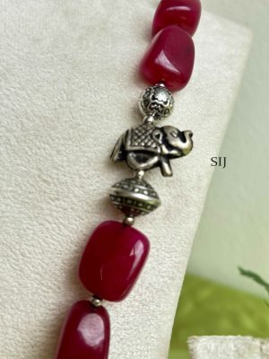 Traditional Silver Beads Elephant Design Long Necklace