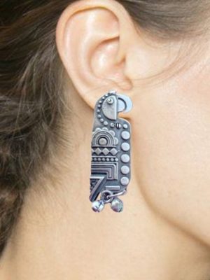 Oxidized Parrot Silver Earrings with Ghungroo