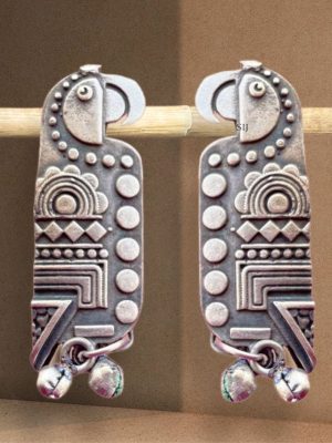 Oxidized Parrot Silver Earrings with Ghungroo