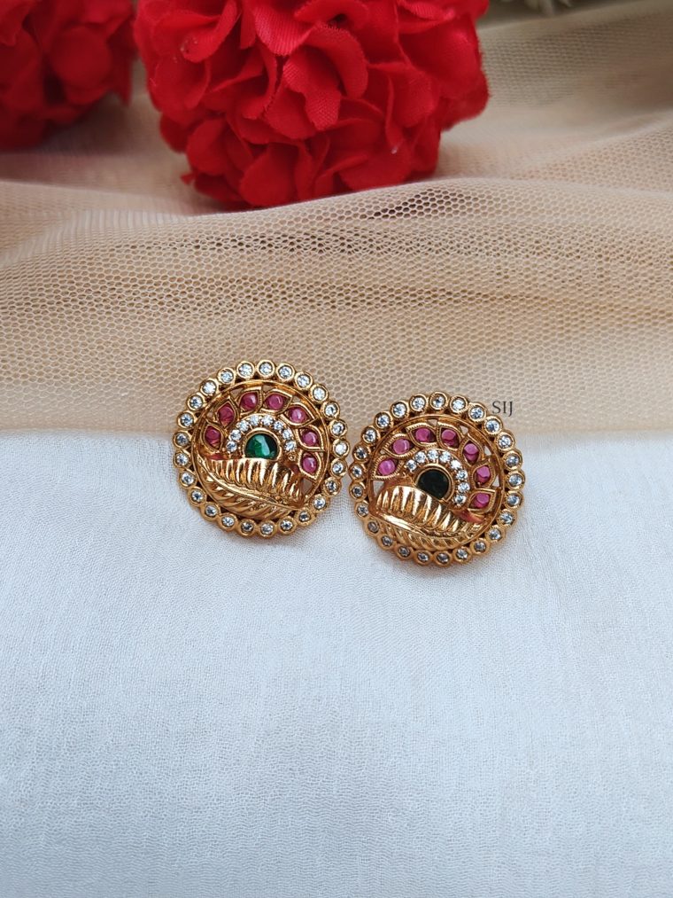 Multi Color Kemp Stones Leaf Design Round Ear Studs