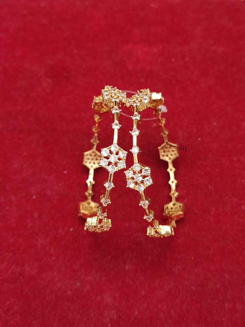 Gold Plated White Stones Flower Design Bangles