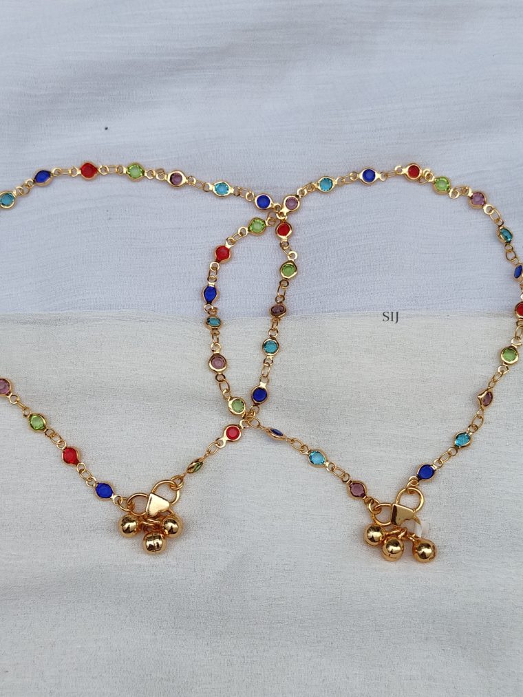 Gold Finish Multi Color Stones Anklets